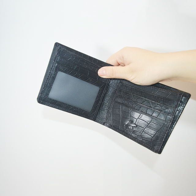 Black Thick Crocodile Clutch Wallet Credit Card Holder with Zipper Pocket Handbag