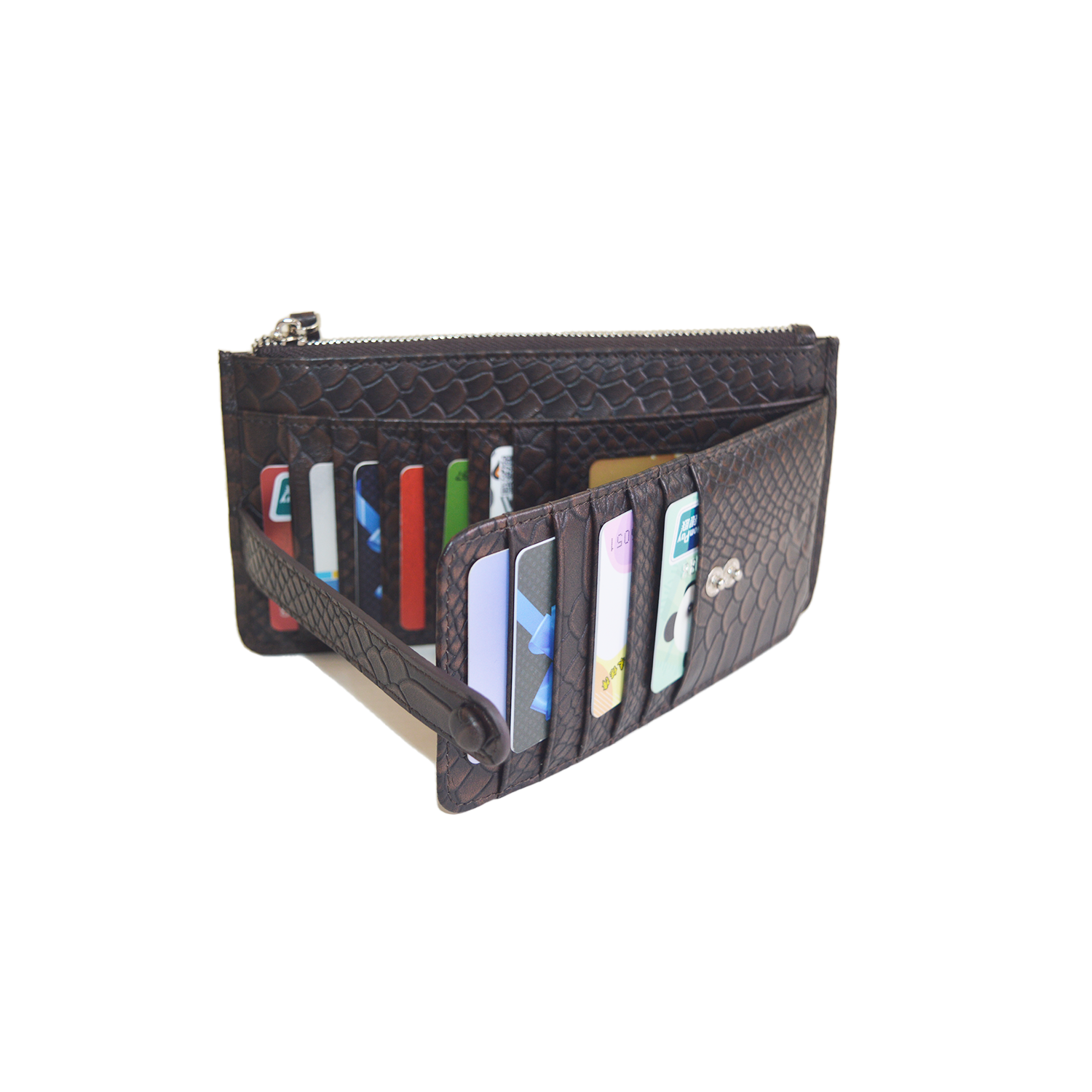 Brown New Crocodile Wallets Bifold Multi Card Case Purse with Zipper Pocket