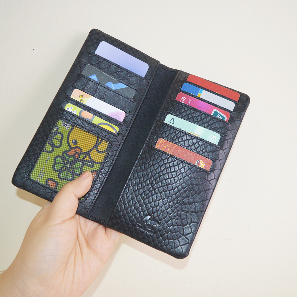Men Long Bifold Leather Wallet Black New Crocodile Clutch Wallet Credit Card Holder