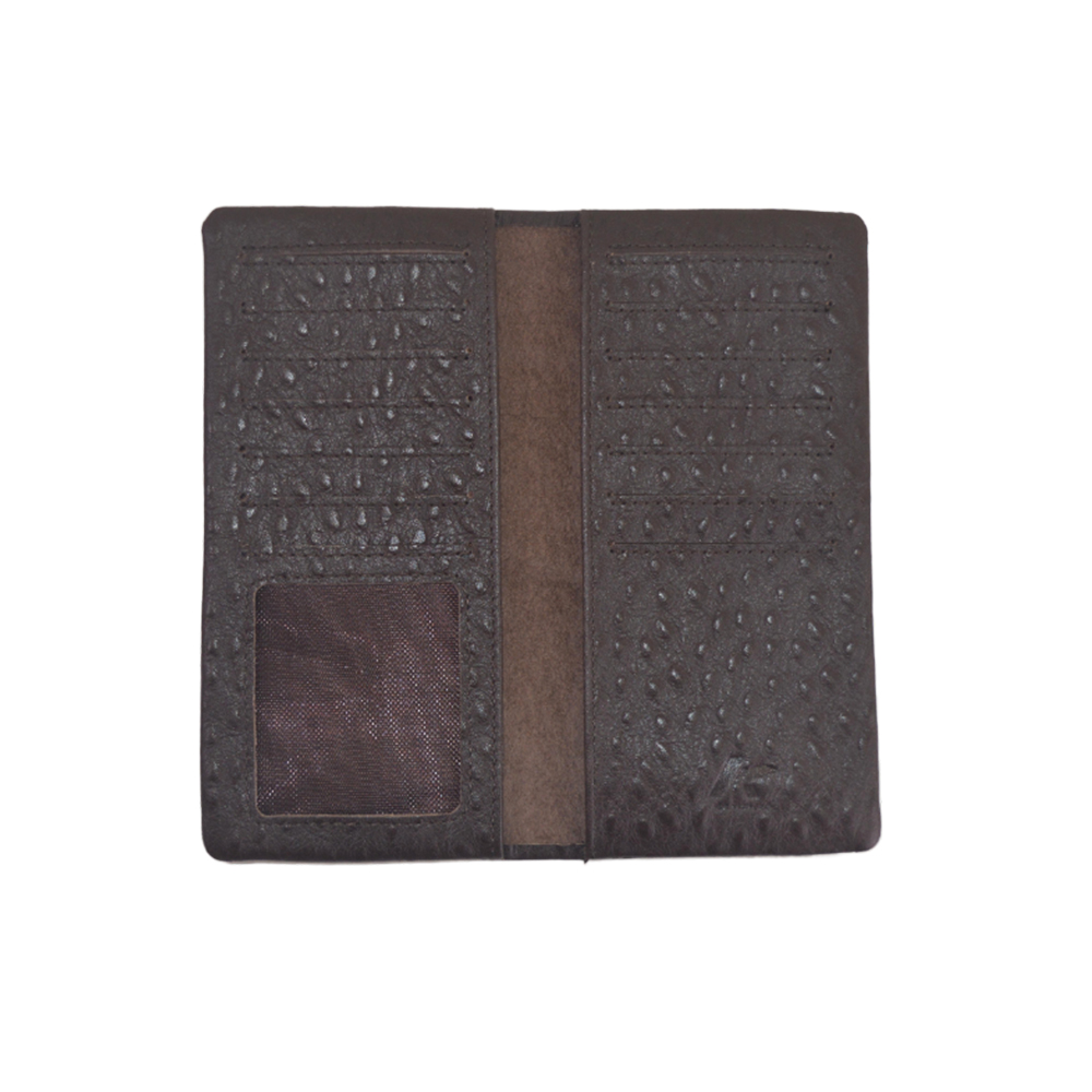 Mens Ultra Slim Profile Soft Bifold Brown Ostrich Leather Wallet for Card