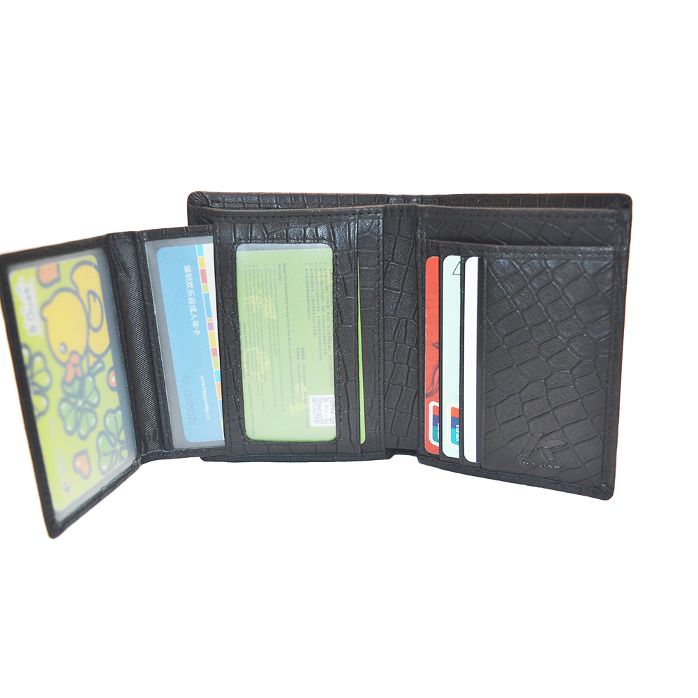 Men Multi-Card Short Black Crocodile Clutch Wallet