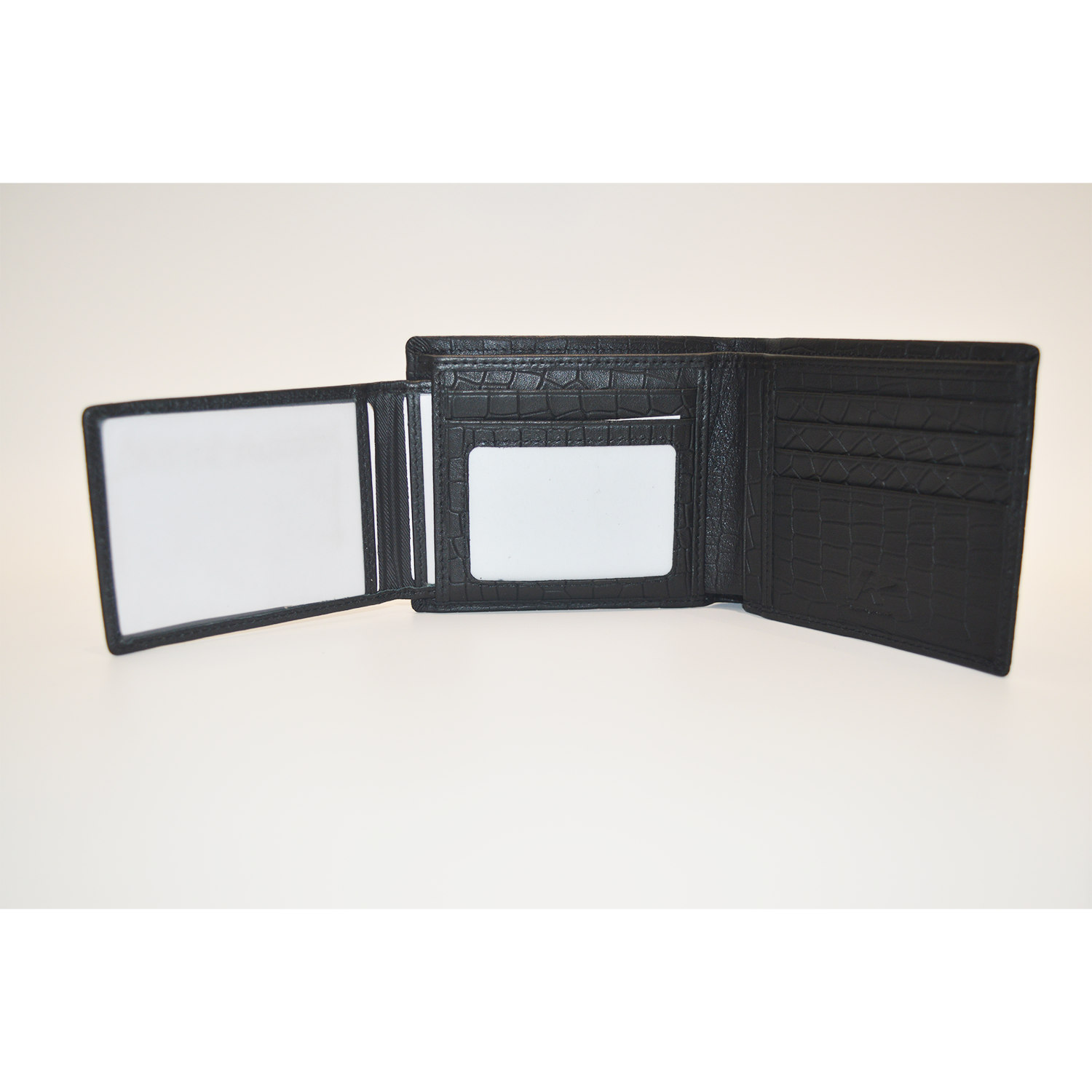 Men‘s Genuine Leather Wallet Black Bifold Crocodile Clutch Wallet