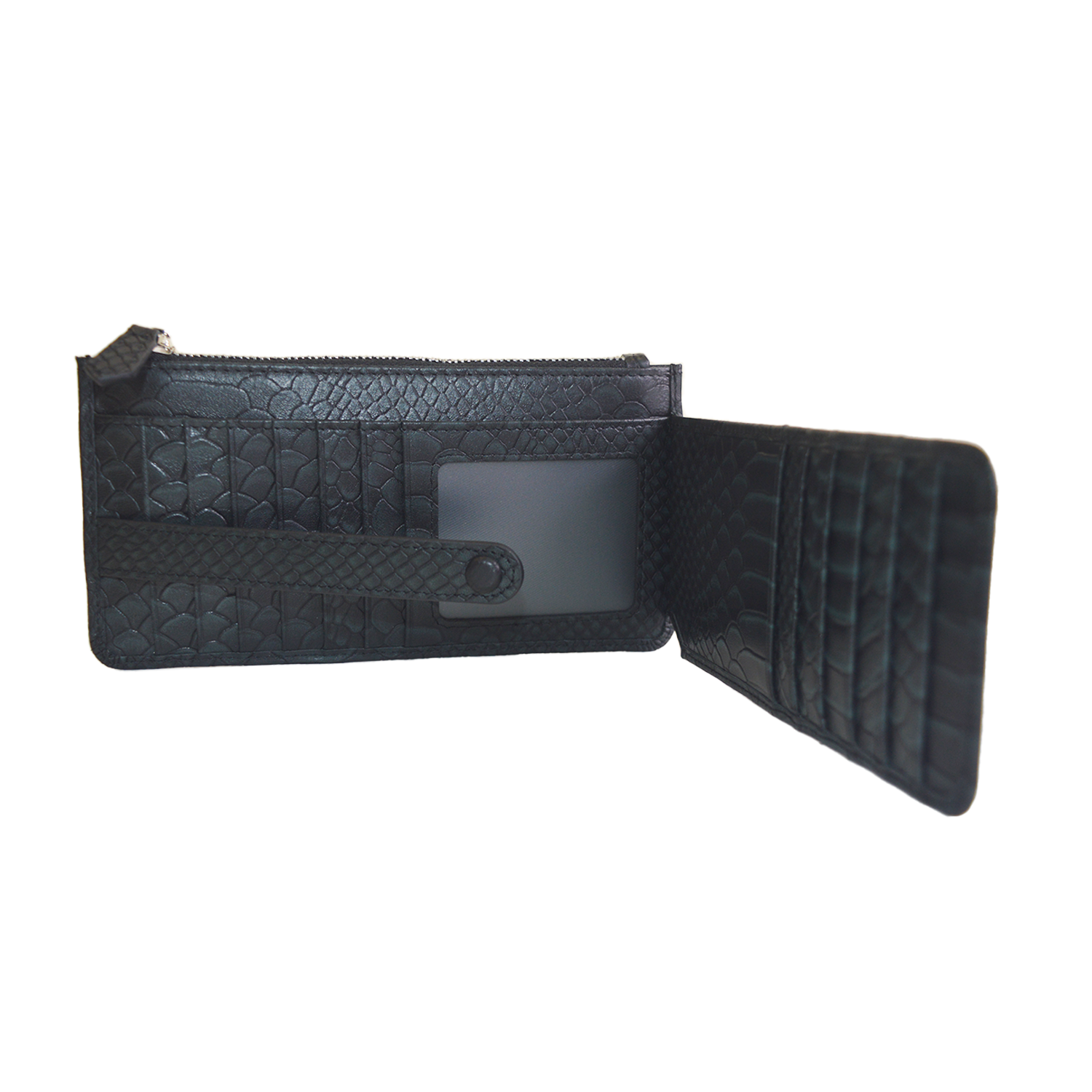 Black New Crocodile Wallets Bifold Multi Card Case Classic Purse with Zipper Pocket