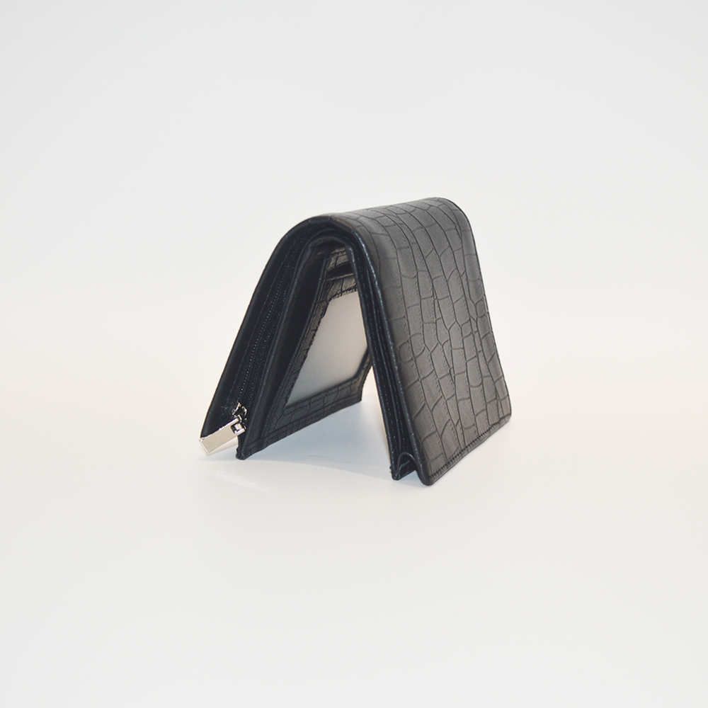 Black Thick Crocodile Clutch Wallet with Inner Zipper Pocket