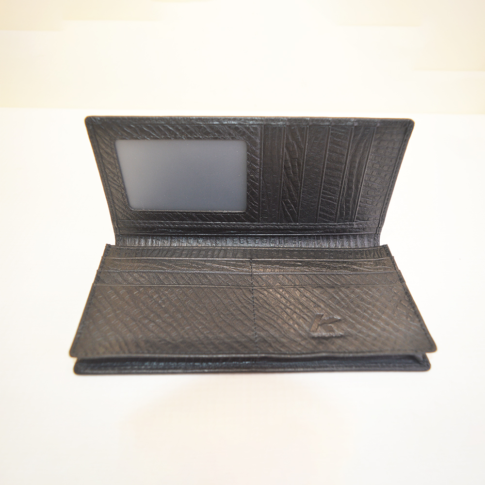 Unisex Genuine Leather Bifold Long Black Wallet