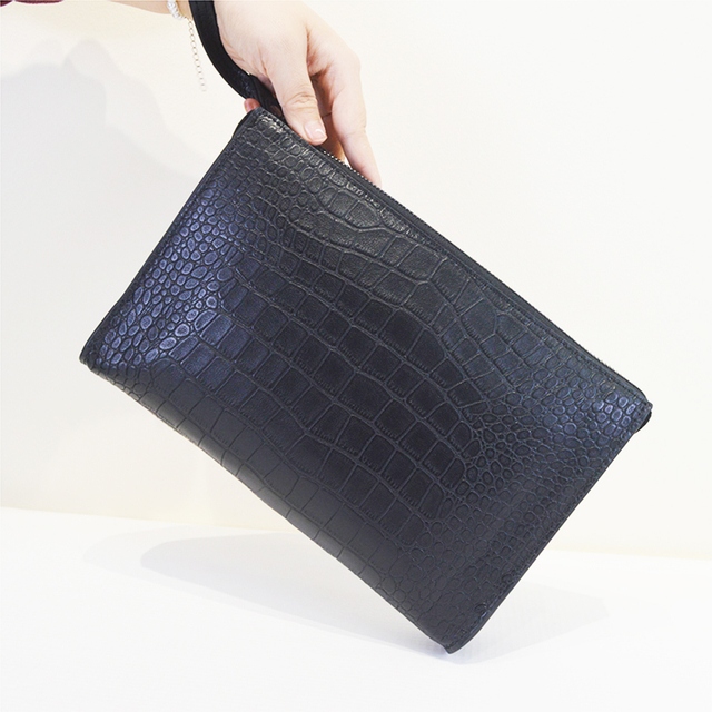 Wristlet Wallet Black Crocodile Leather Clutch Purses for Men Women