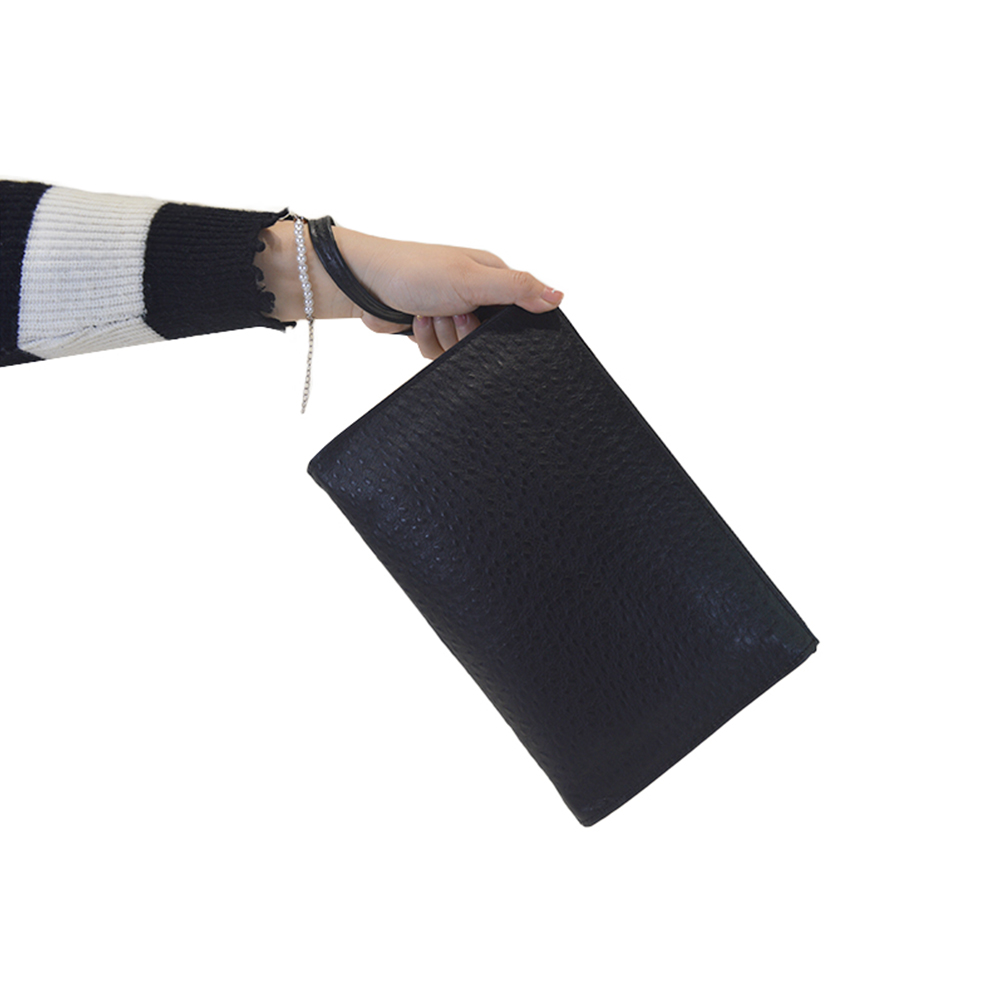Handbag for Men Clutch Bag Black Ostrich Leather Wallet with Wristlet