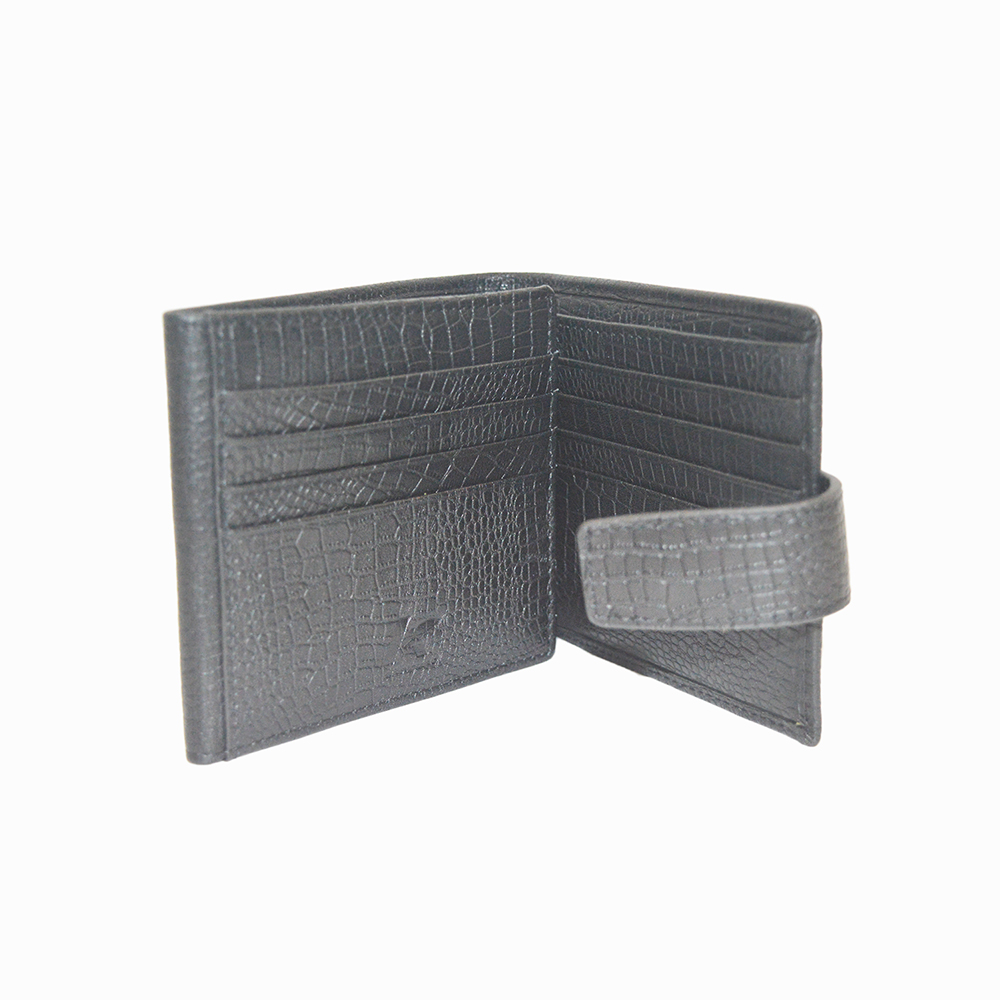 Women Men Black Thin Crocodile Clutch Trifold Wallet with 14 Credit Card Slot