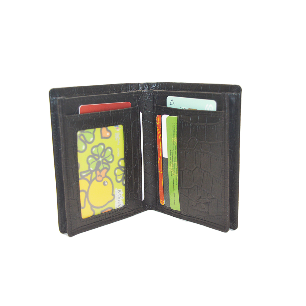 Black Thick Crocodile Clutch Wallet with Inner Zipper Pocket