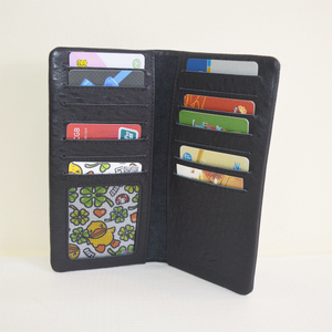 Mens Ultra Soft Slim Profile Bifold Black Ostrich Leather Wallet for Card