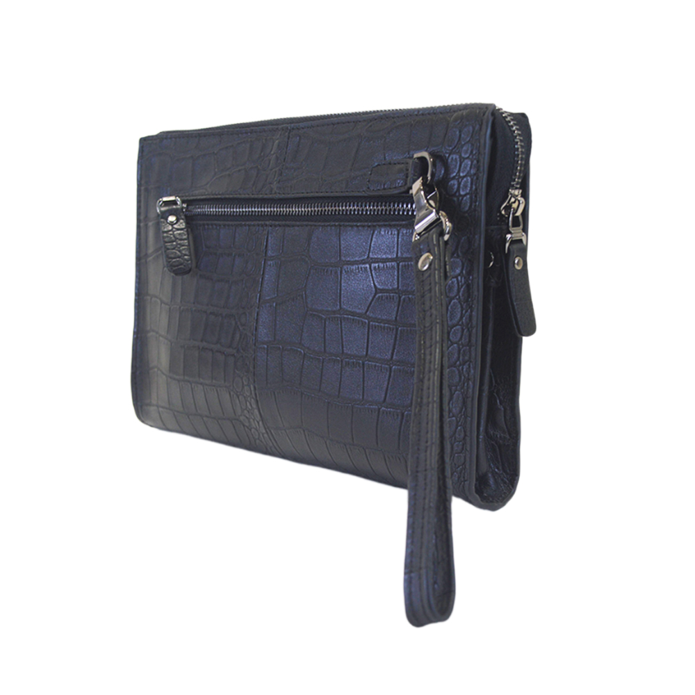 Wristlet Wallet Black Crocodile Leather Clutch Purses for Men Women