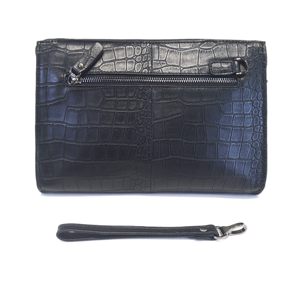 Wristlet Wallet Black Crocodile Leather Clutch Purses for Men Women