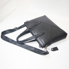 Geometric Pattern Design Cowhide Genuine Leather Briefcase Shoulder Laptop Business Slim Bags for Men & Women Black