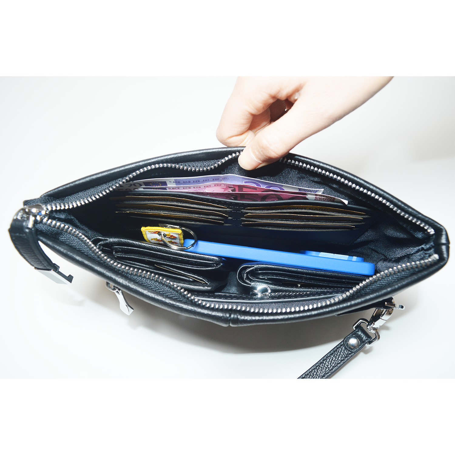 Mens Leather Clutch Purse Bag Versatile Business Wallet Magnetic Snap Clutch Phone Holder Handbag