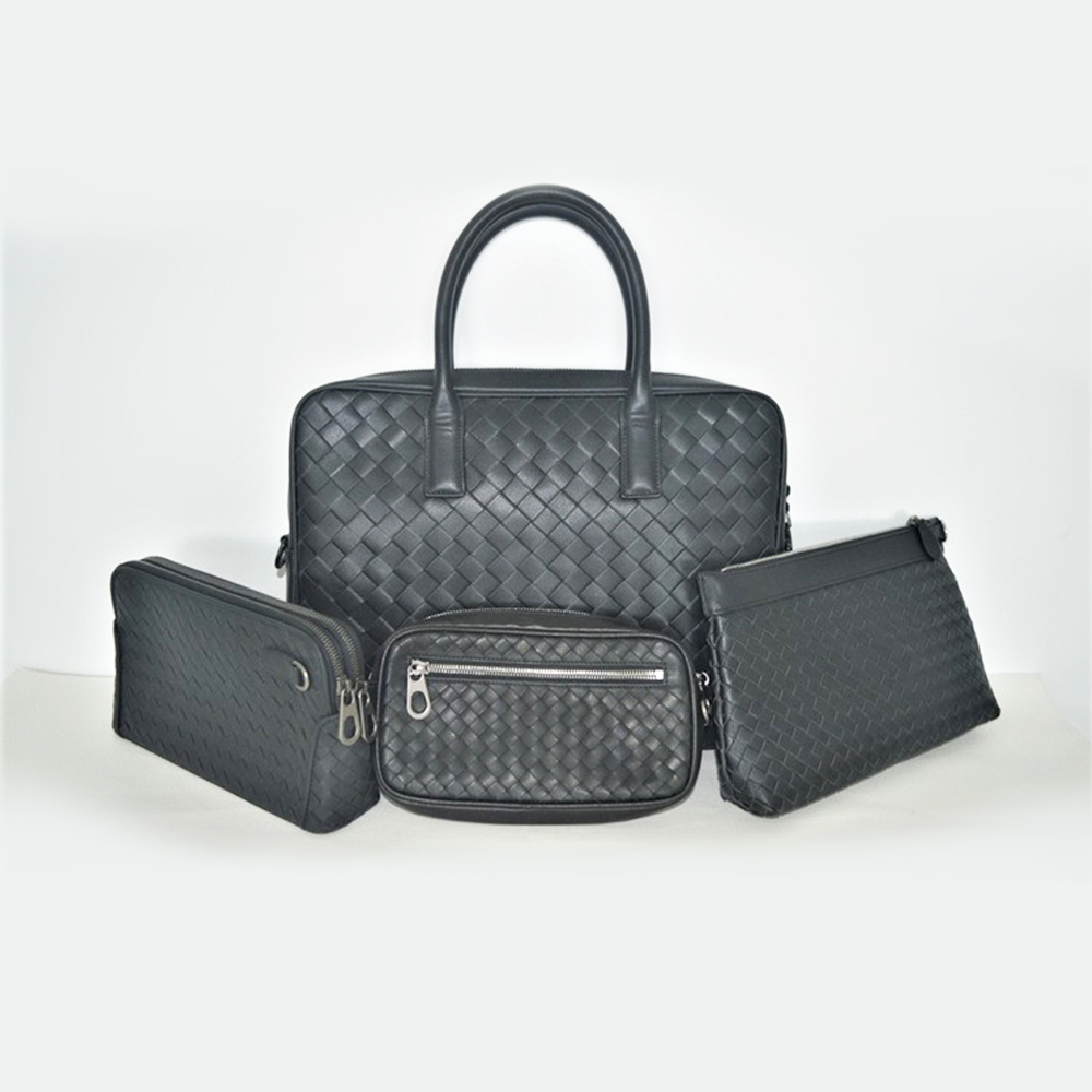 Soft Square-shaped Genuine Leather Weave Handbag Purse Wrist Bag