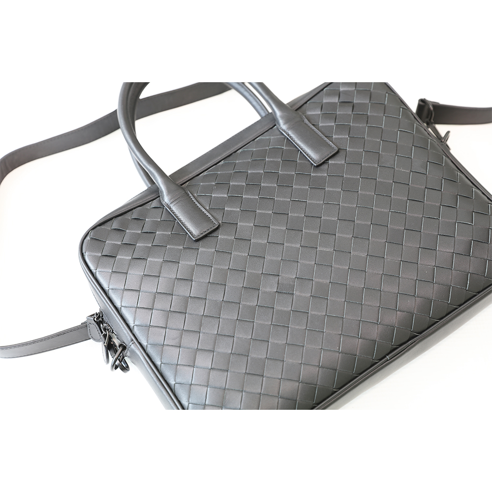 Napa Head Layer Genuine Leather Woven Briefcase Bag with Purse Suits