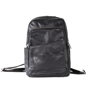 Double Zipper Black Backpack Sheepskin with Front Pocket