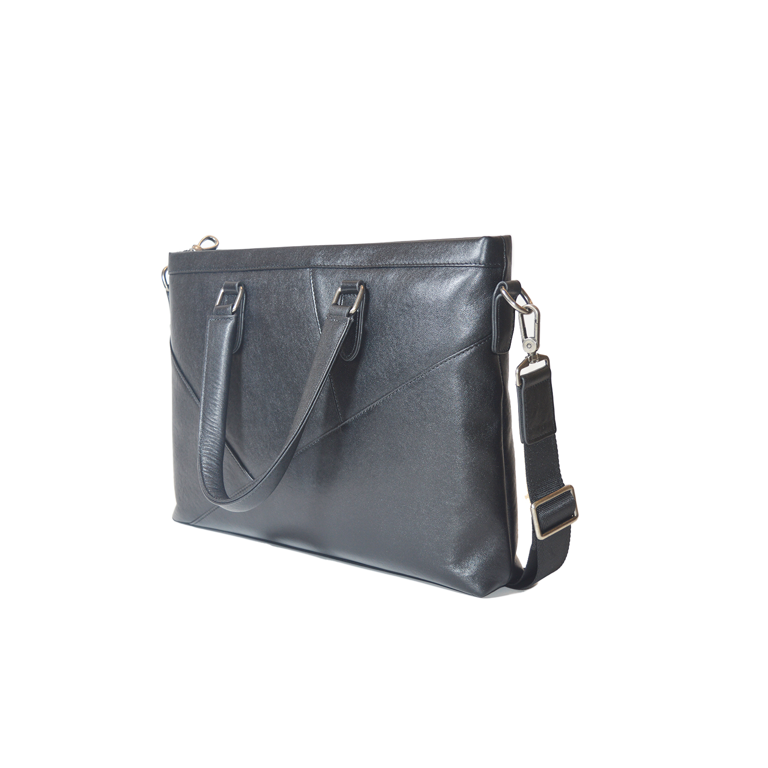 Geometric Pattern Design Cowhide Genuine Leather Briefcase Shoulder Laptop Business Slim Bags for Men & Women Black