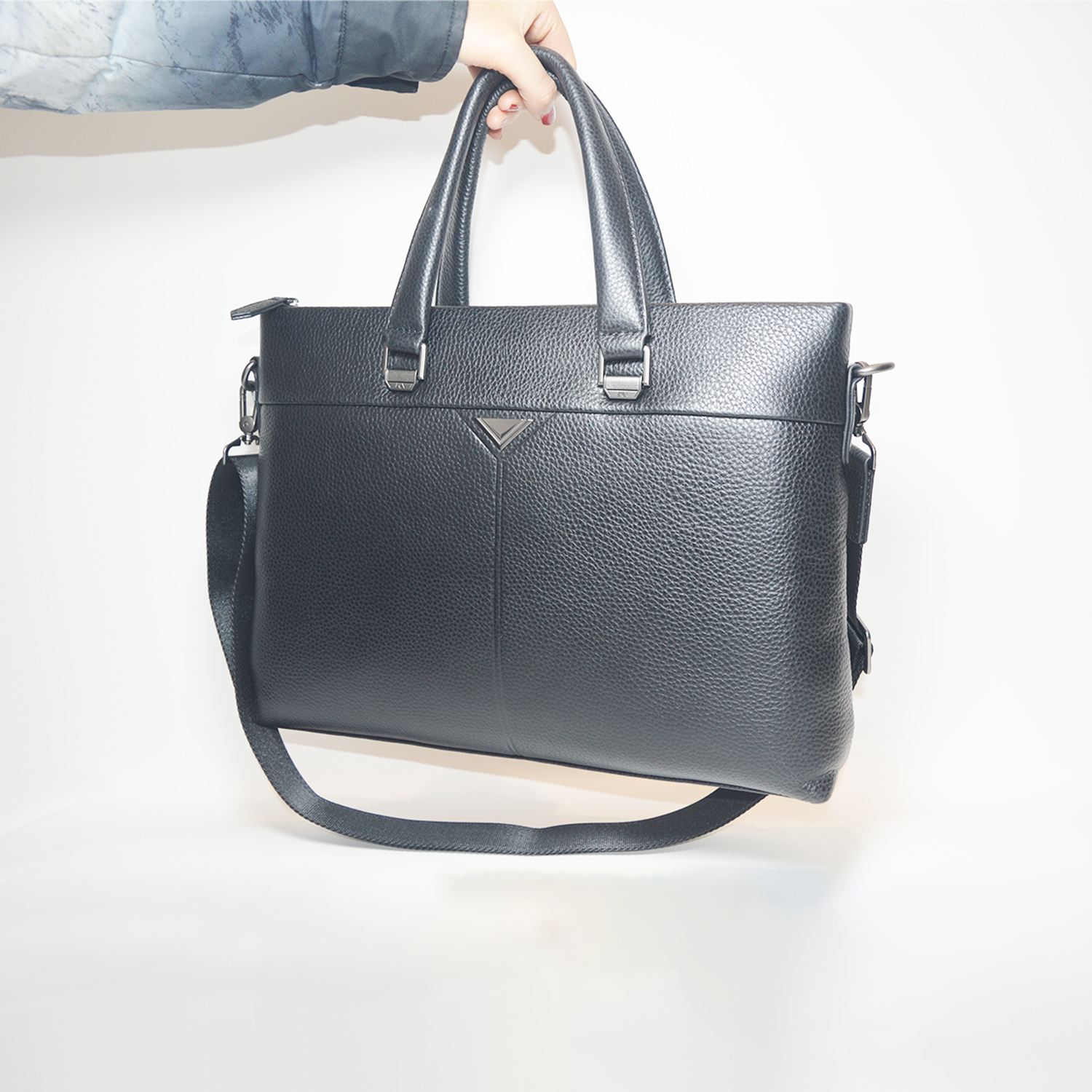 Formal Genuine Cowhide Leather Briefcase Shoulder Laptop Business Bag for Men & Women