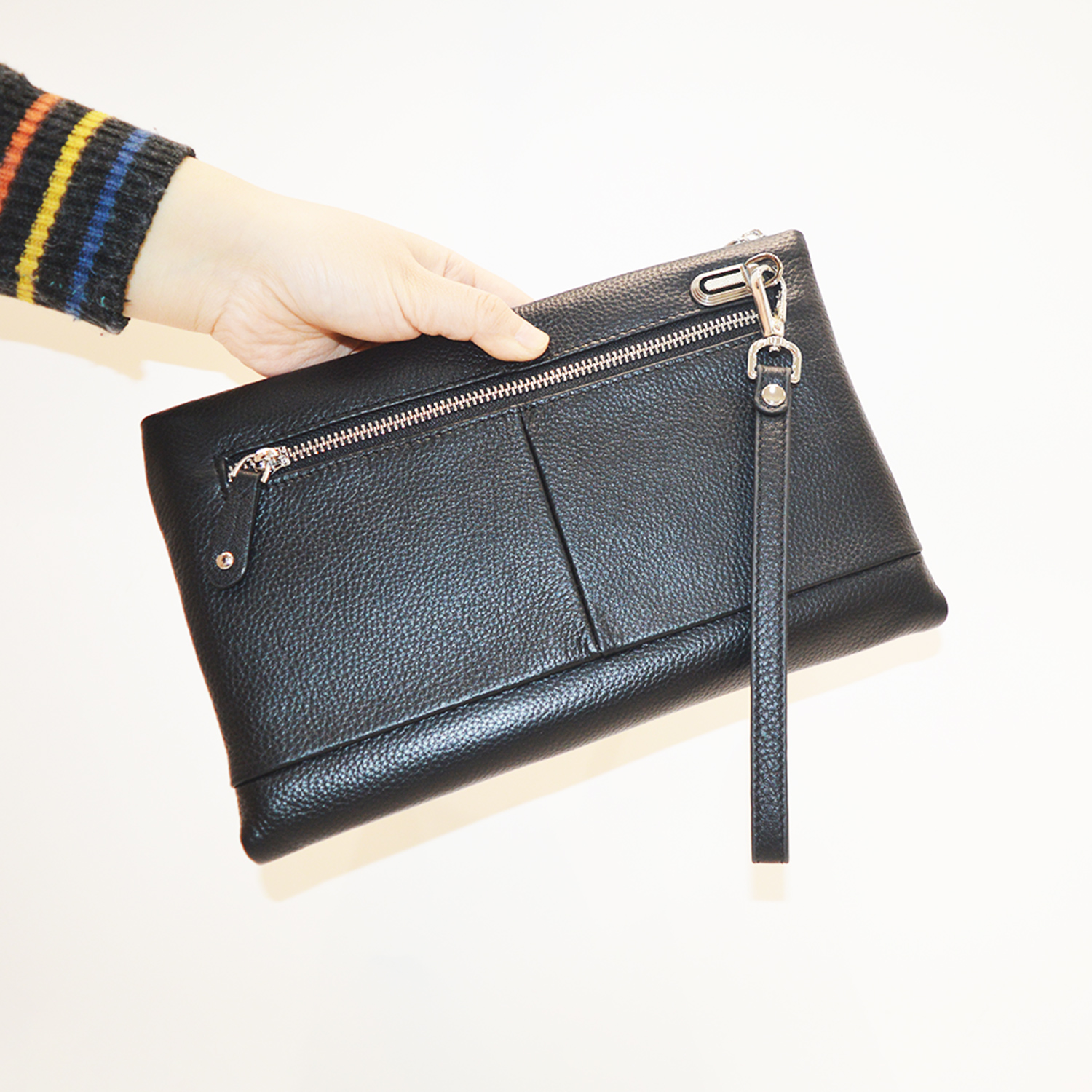 Time Resistance Genuine Leather Clutch for Men Organizer Wrist Bag Wallet