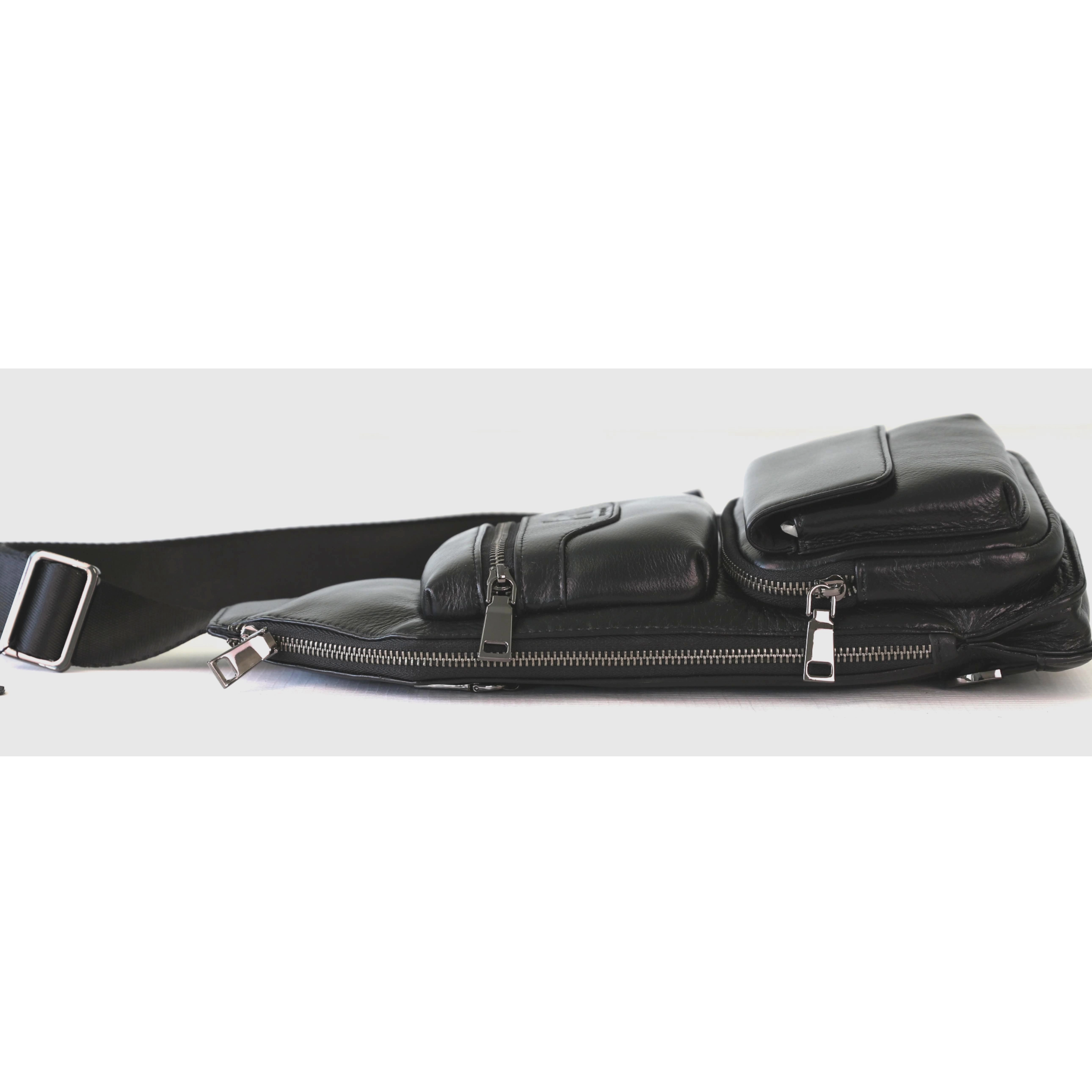 Genuine Leather Sling Bag Multiple Pockets Chest Bag