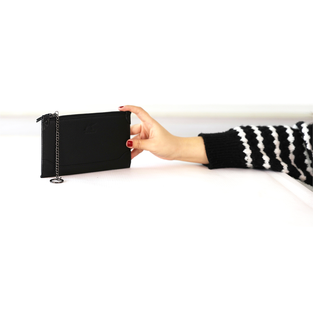 Soft Lightweight Genuine Leather Wallet Handbag with Chain Handle