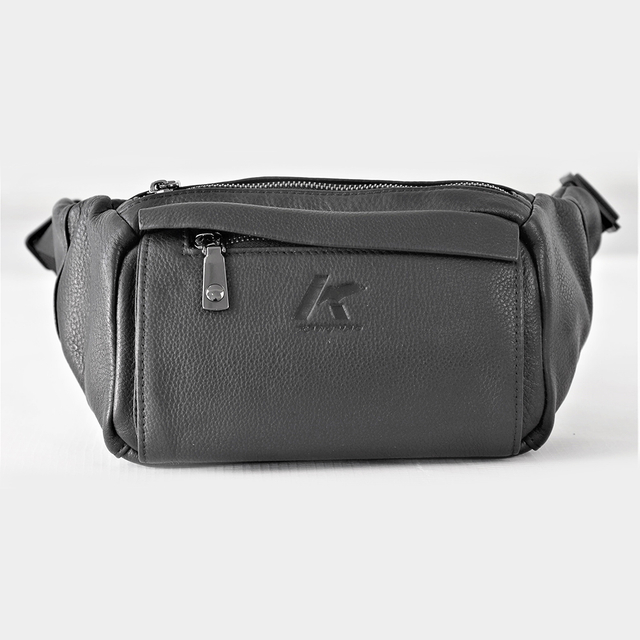 Black Fanny Pack for Men Genuine Leather Waist Bag Multiple Pockets Metal Zippers Belt Bag
