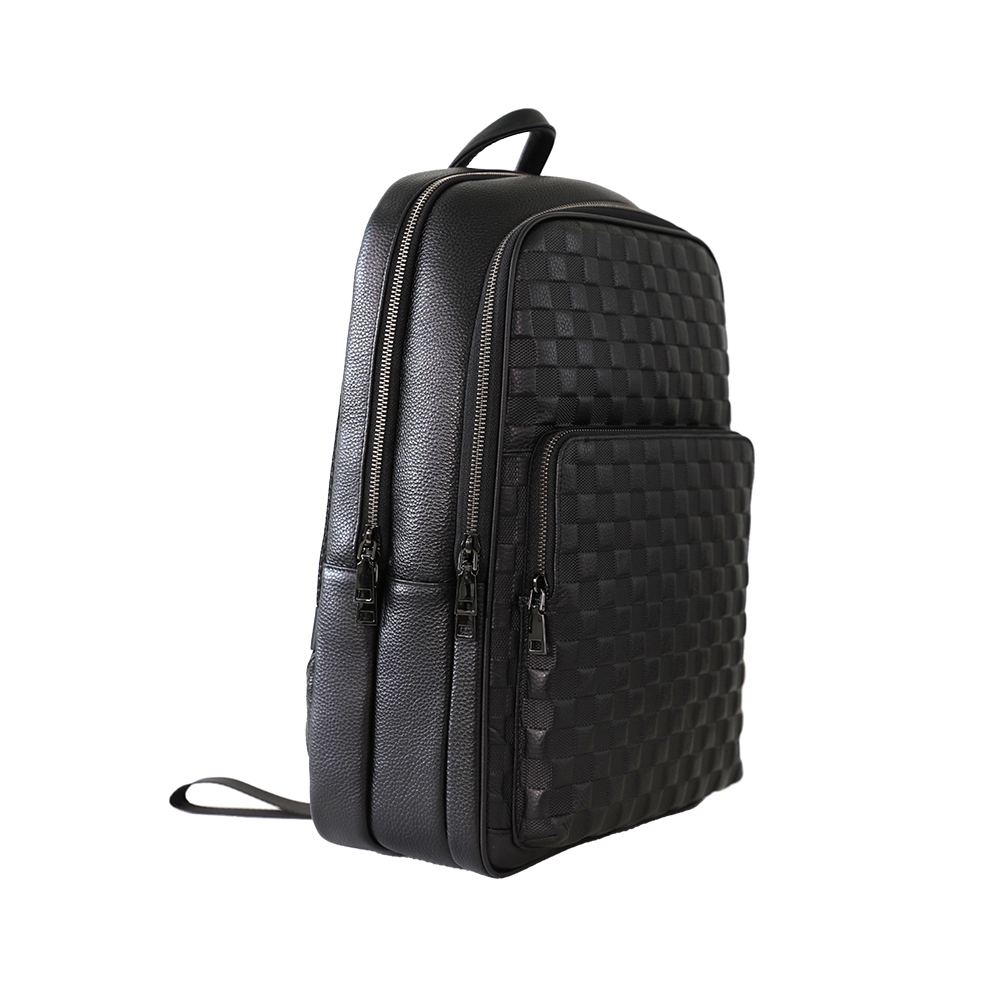 Woven Pattern Genuine Leather Backpack