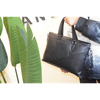 Geometric Pattern Design Cowhide Genuine Leather Briefcase Shoulder Laptop Business Slim Bags for Men & Women Black