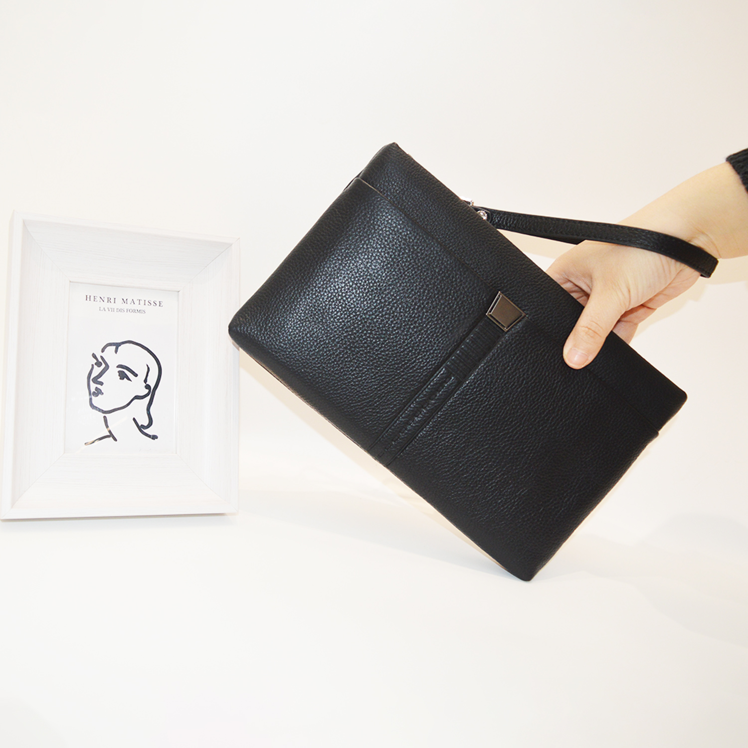 Minimalist Men's Genuine Leather Clutch Bag Business Wrist Wallet Zipper Purse Clutch Bag