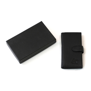 Genuine Leather Long Trifold Wallet with Buckle