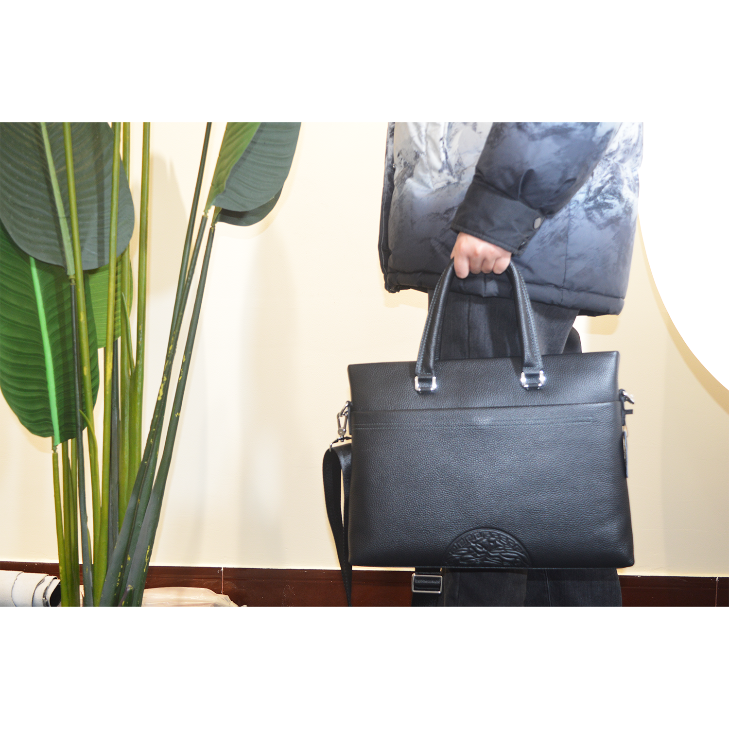 Genuine Leather Mens Handbag Shoulder Bag Briefcase Multifunctional Computer Bag