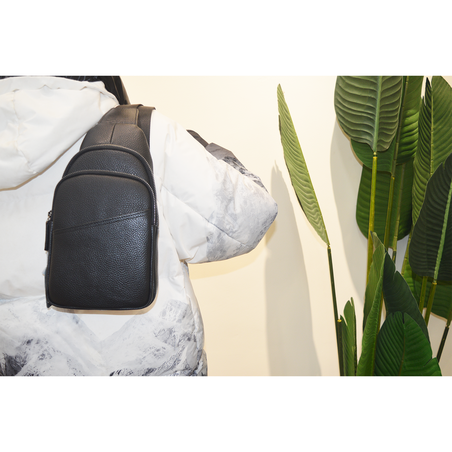 Sling Bag for Women Men Crossbody Fanny Packs Fashion Real Leather Chest Bag with Adjustable Strap