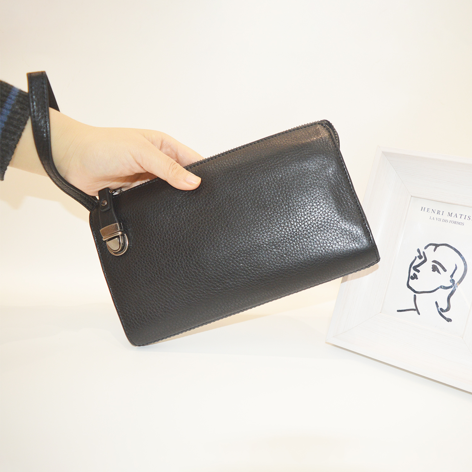 Mens Business Wallet Real Leather Clutch Purse Bag Versatile Anti Theft Clutch Phone Holder Handbag