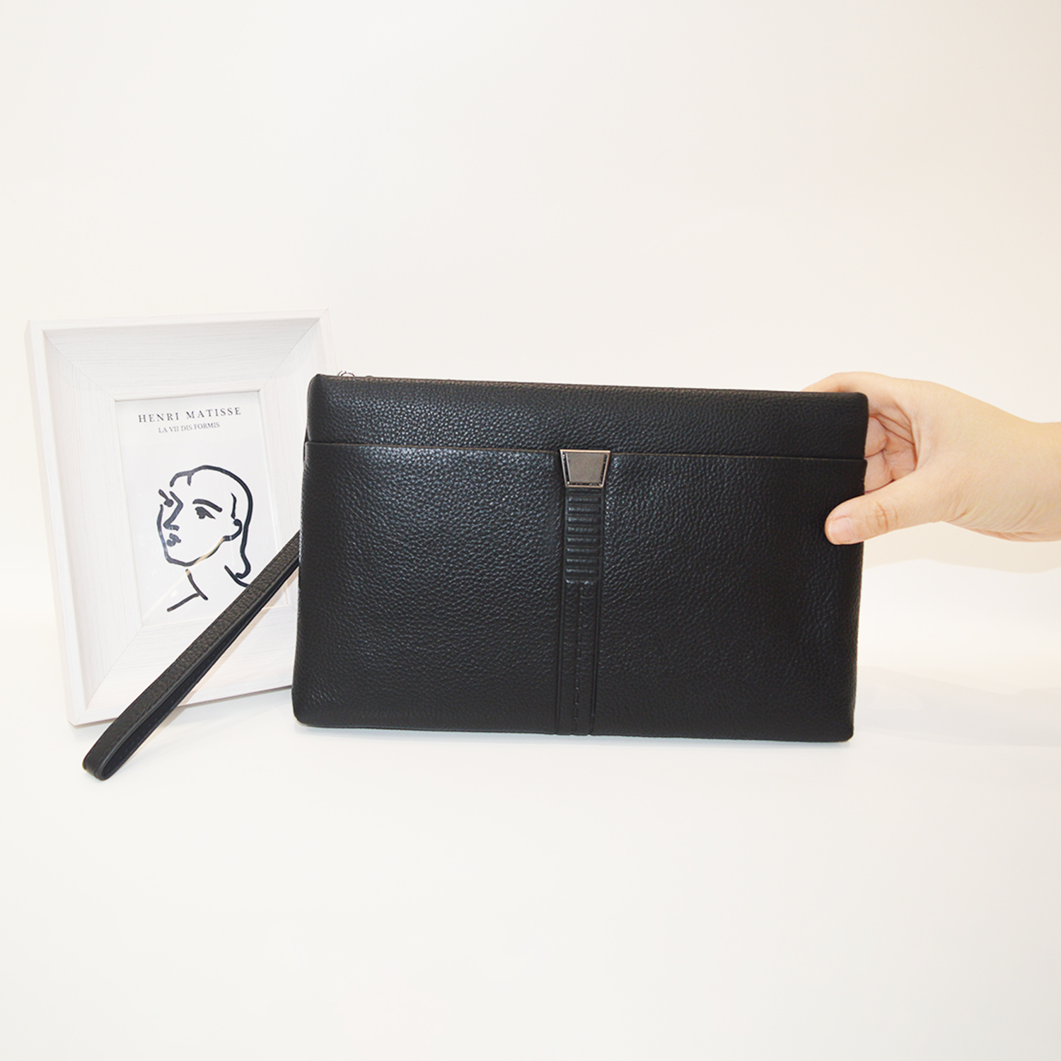Minimalist Men's Genuine Leather Clutch Bag Business Wrist Wallet Zipper Purse Clutch Bag
