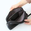 Soft Genuine Leather Weave Handbag Purse Wrist Bag with Double Zipper