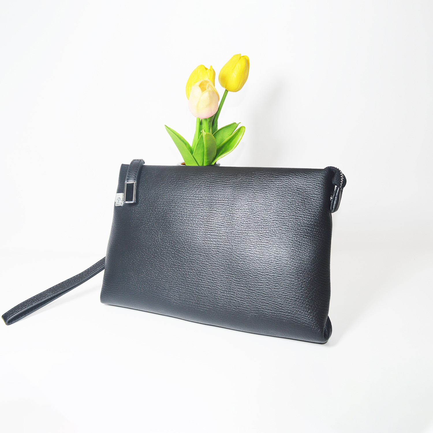 Mens Leather Clutch Purse Bag Versatile Business Wallet Magnetic Snap Clutch Phone Holder Handbag