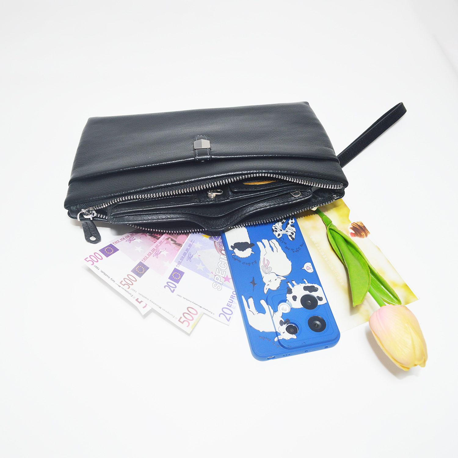 Men Clutch Bag Long Wallet Purse Card Holder Case Business Clutch Handbag with Pocket and Card Slots 