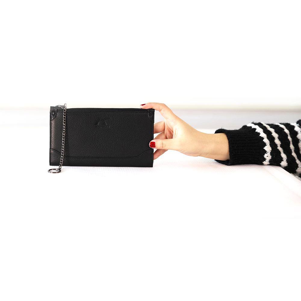 Soft Lightweight Genuine Leather Wallet Handbag with Chain Handle