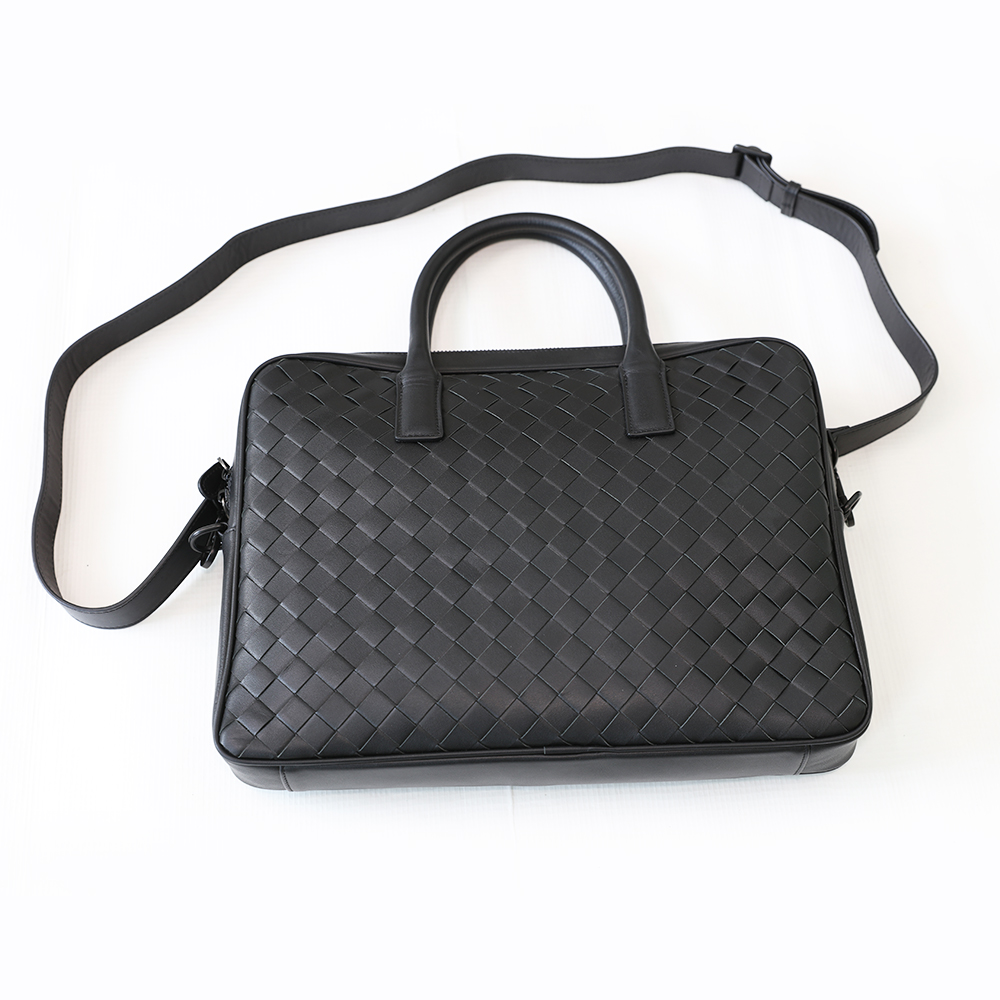 Napa Head Layer Genuine Leather Woven Briefcase Bag with Purse Suits