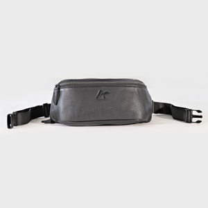 Soft Genuine Leather Sling Bag Crossbody Fanny Pack with Extended Waist Belt Black