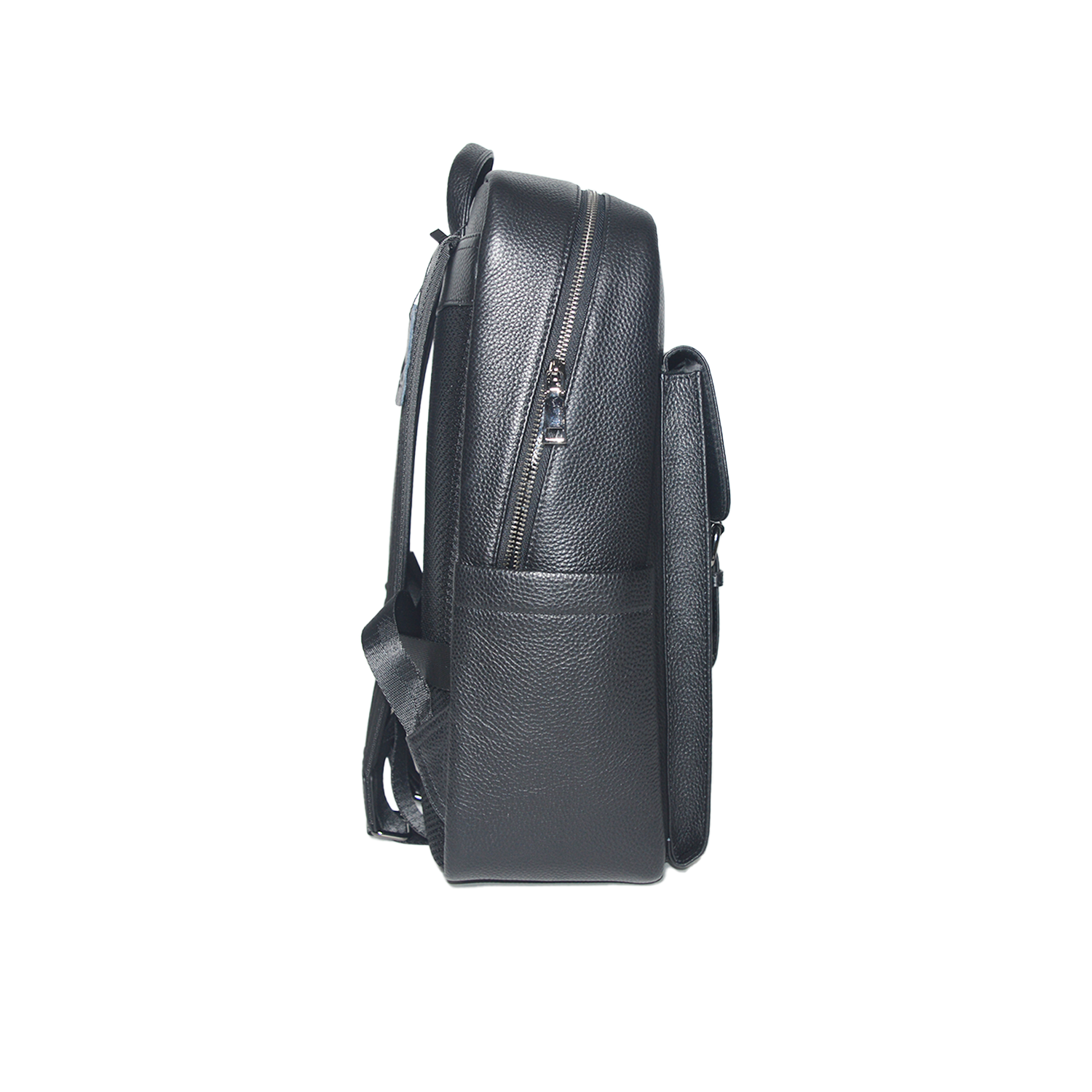 Black Leather Backpack with Big Compartments