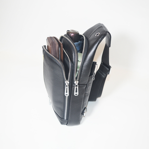 Genuine Leather Sling Bag for Men and Women Crossbody Small Chest Travel Daypack Black