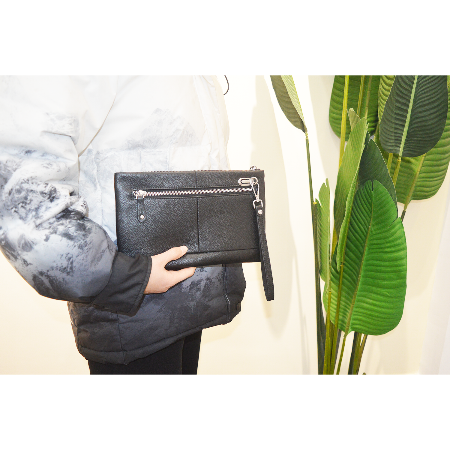 Luxury Durable Men's Genuine Leather Clutch Bag Business Wrist Wallet Zipper Purse Clutch Bag