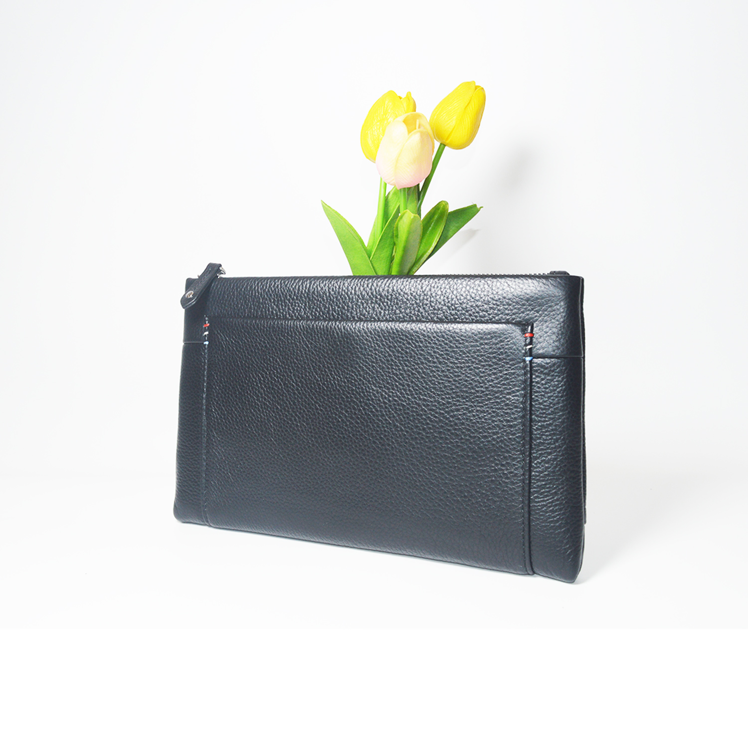 Long Wallets with Zipper Real Leather Men's Coin Purse Business Card Holders Wrist Wallet