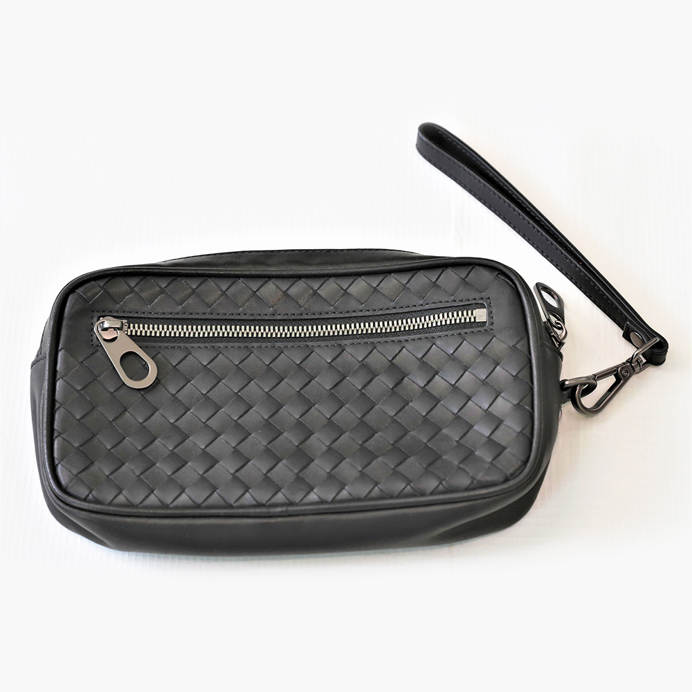 Soft Square-shaped Genuine Leather Weave Handbag Purse Wrist Bag