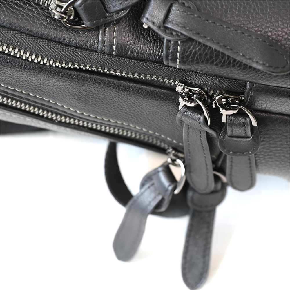 Quality Ladies/Unisex Soft Black Leather Backpack with Front Compartment