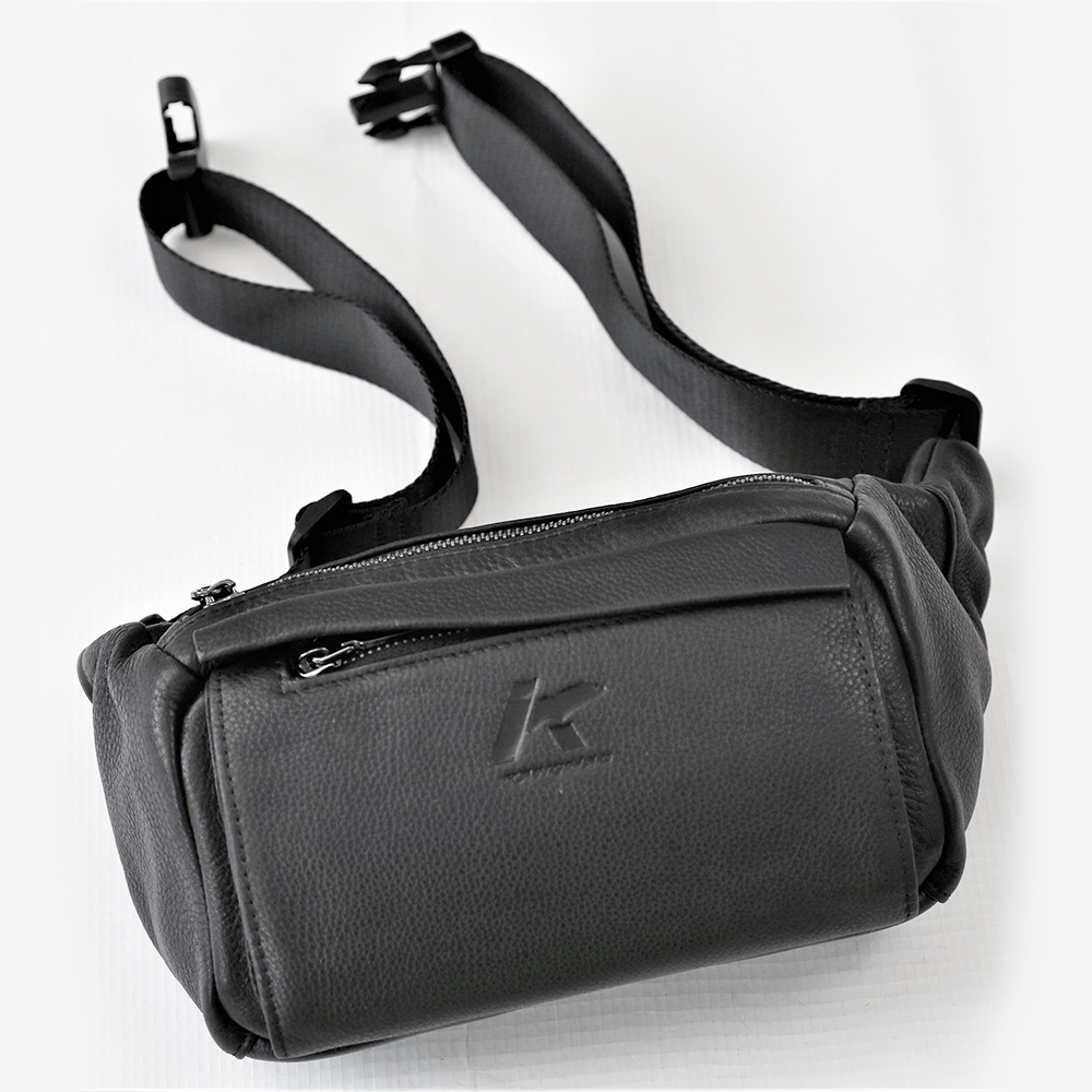 Black Fanny Pack for Men Genuine Leather Waist Bag Multiple Pockets Metal Zippers Belt Bag