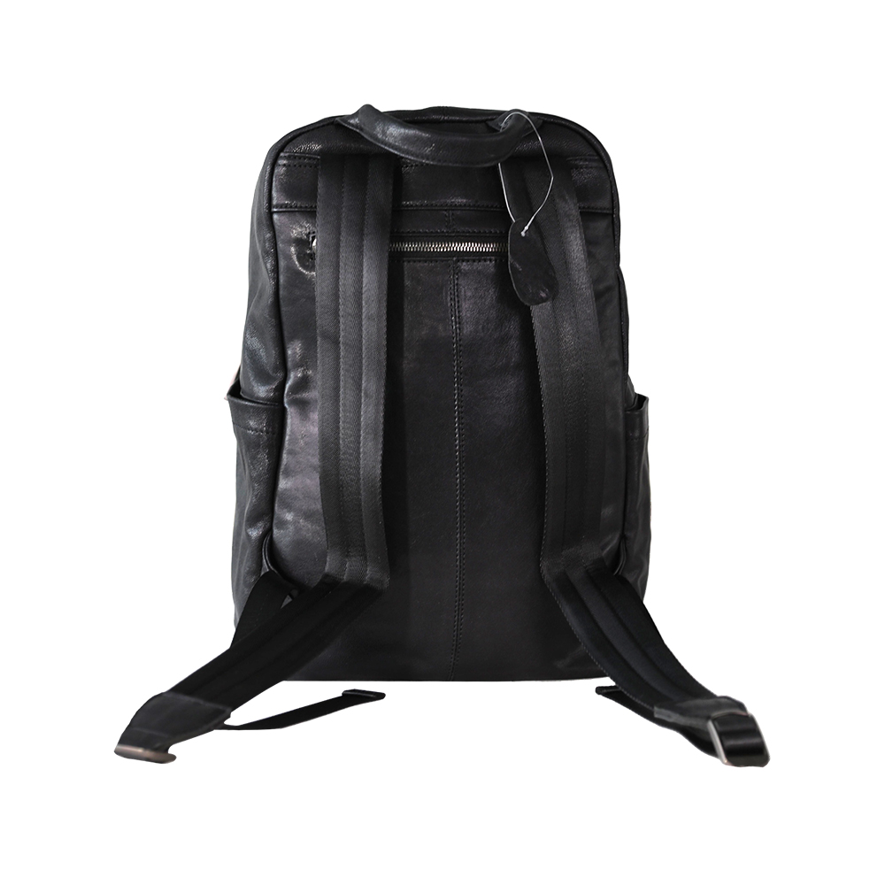 Double Zipper Black Backpack Sheepskin with Front Pocket