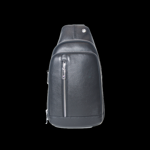 Genuine Leather Sling Bag for Men and Women Crossbody Small Chest Travel Daypack Black